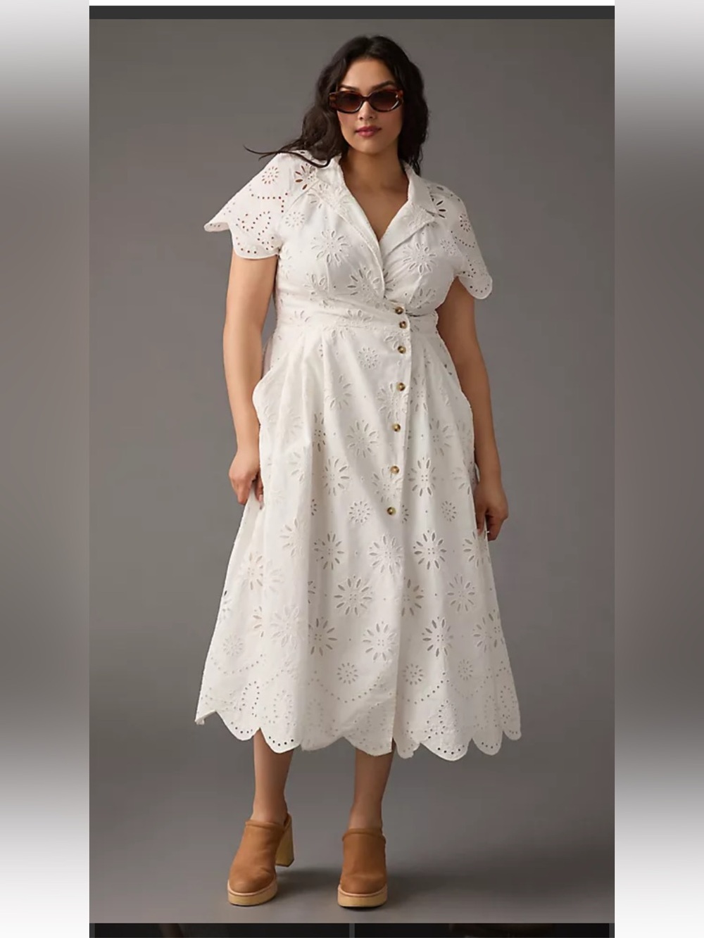 Maeve by Anthropologie White Eyelet Collared Midi Dress